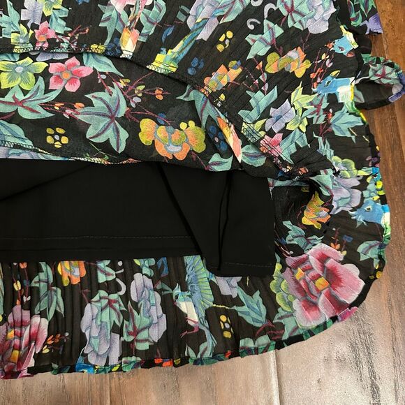 NWOT TARA JARMON Chiffon Pleated Tiered Dress in Multi Floral & Bird Print - Picture 11 of 15